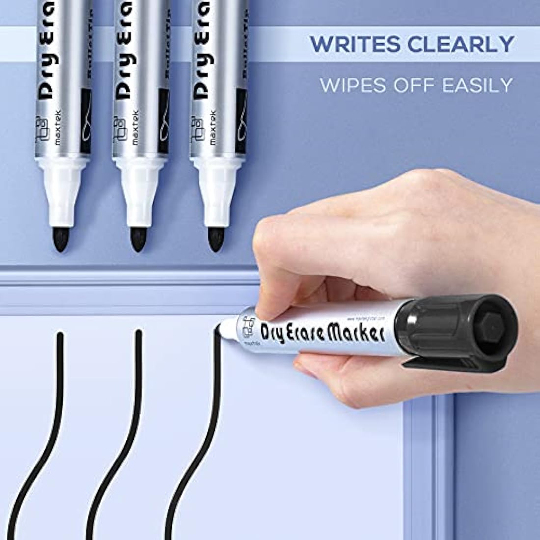 maxtek Whiteboard Pens Black, 12pcs Whiteboard Markers Dry Erase, Bullet Tip Dry Wipe Pens Low Odor for Office, Schools, Home