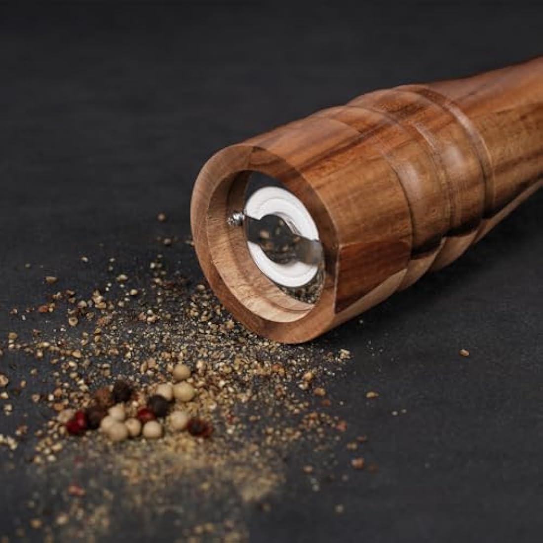 DeroTeno Pepper Mill, Pepper Grinder with Adjustable Ceramic Grinder, Acacia Wood, Height 30 cm