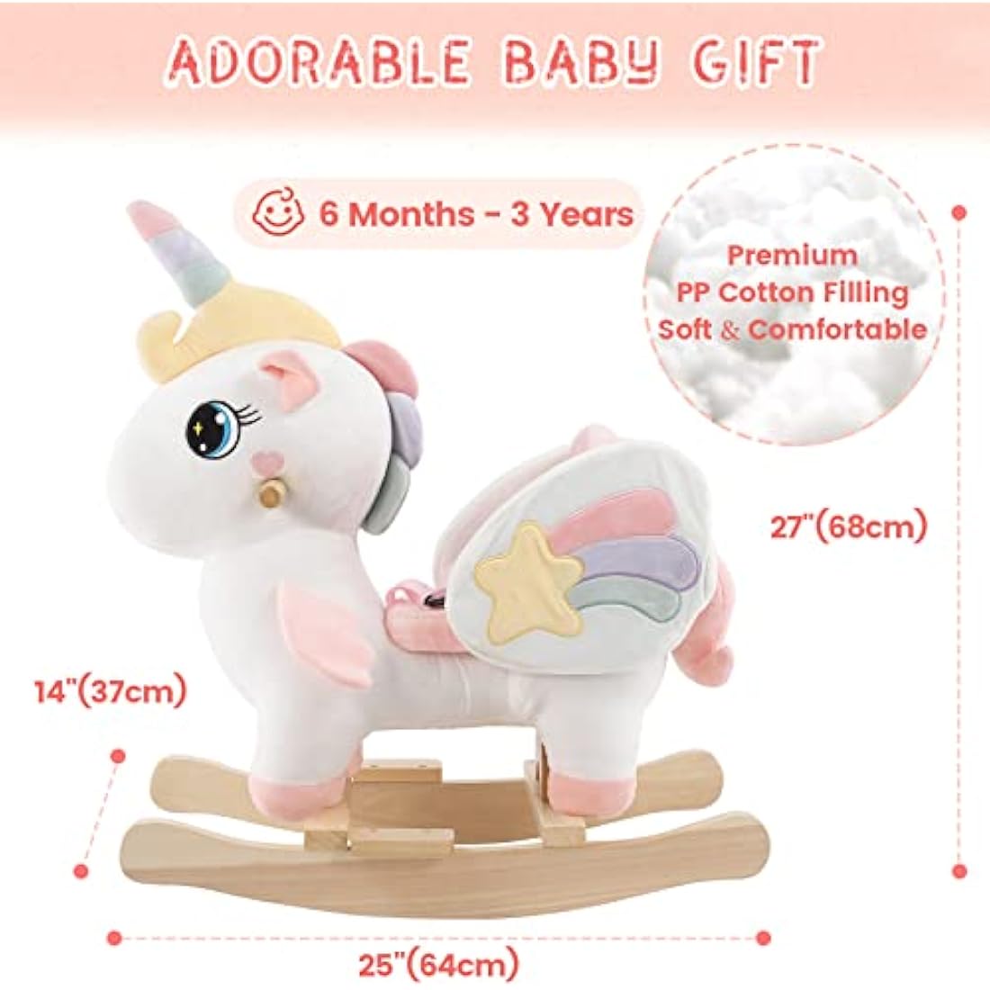 FUNLIO Unicorn Baby Rocking Horse, Rainbow Fairy Unicorn Rocking Horse for Toddlers 6 Months to 3 Years, Stuffed Ride-on Animal Rocker, Easy to Assemble, CE & CPC Certified