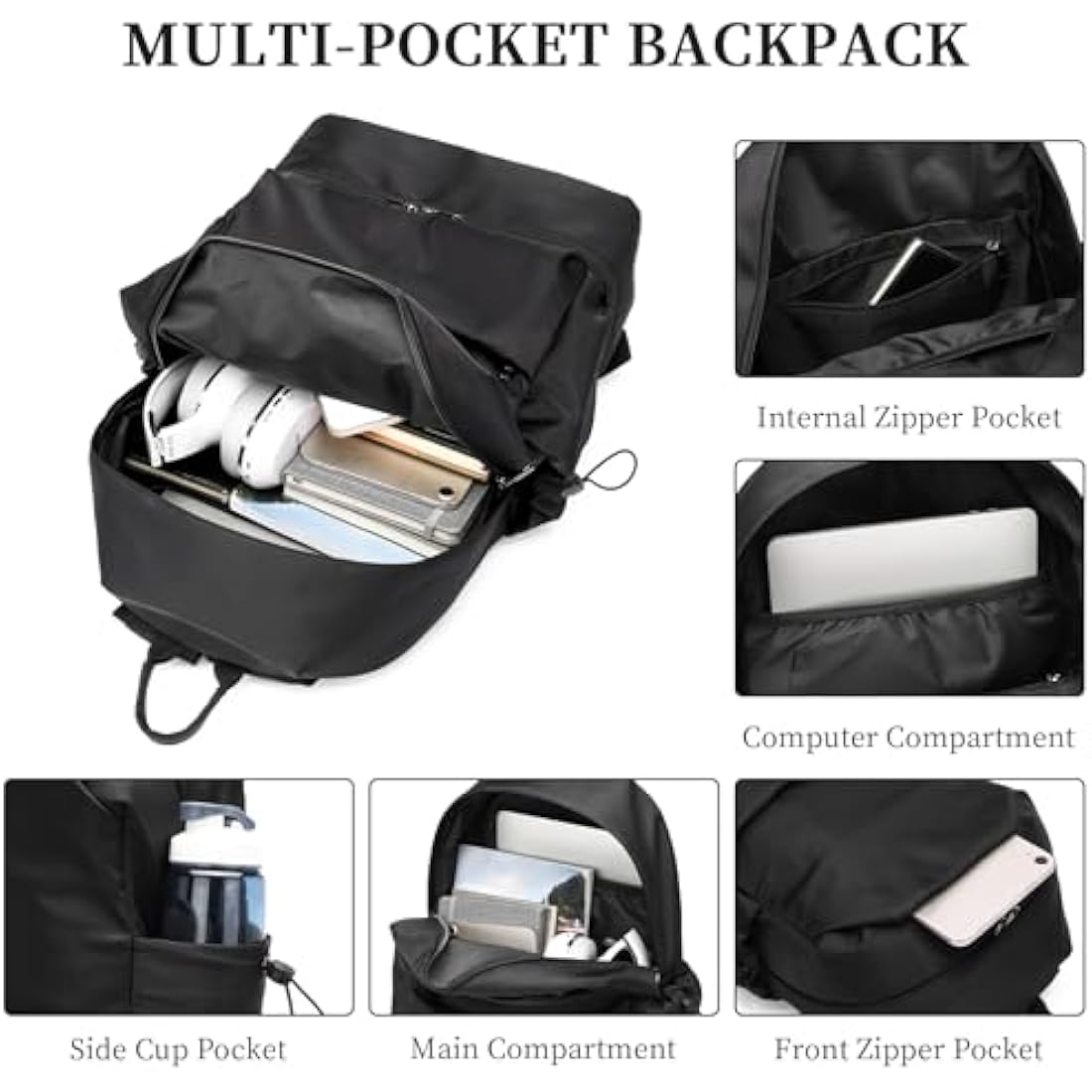 seyfocnia Sports Backpack for Men, Waterproof Gym Back Pack With Shoe Compartment Lightweight Travel Bag Casual Daypack-Black
