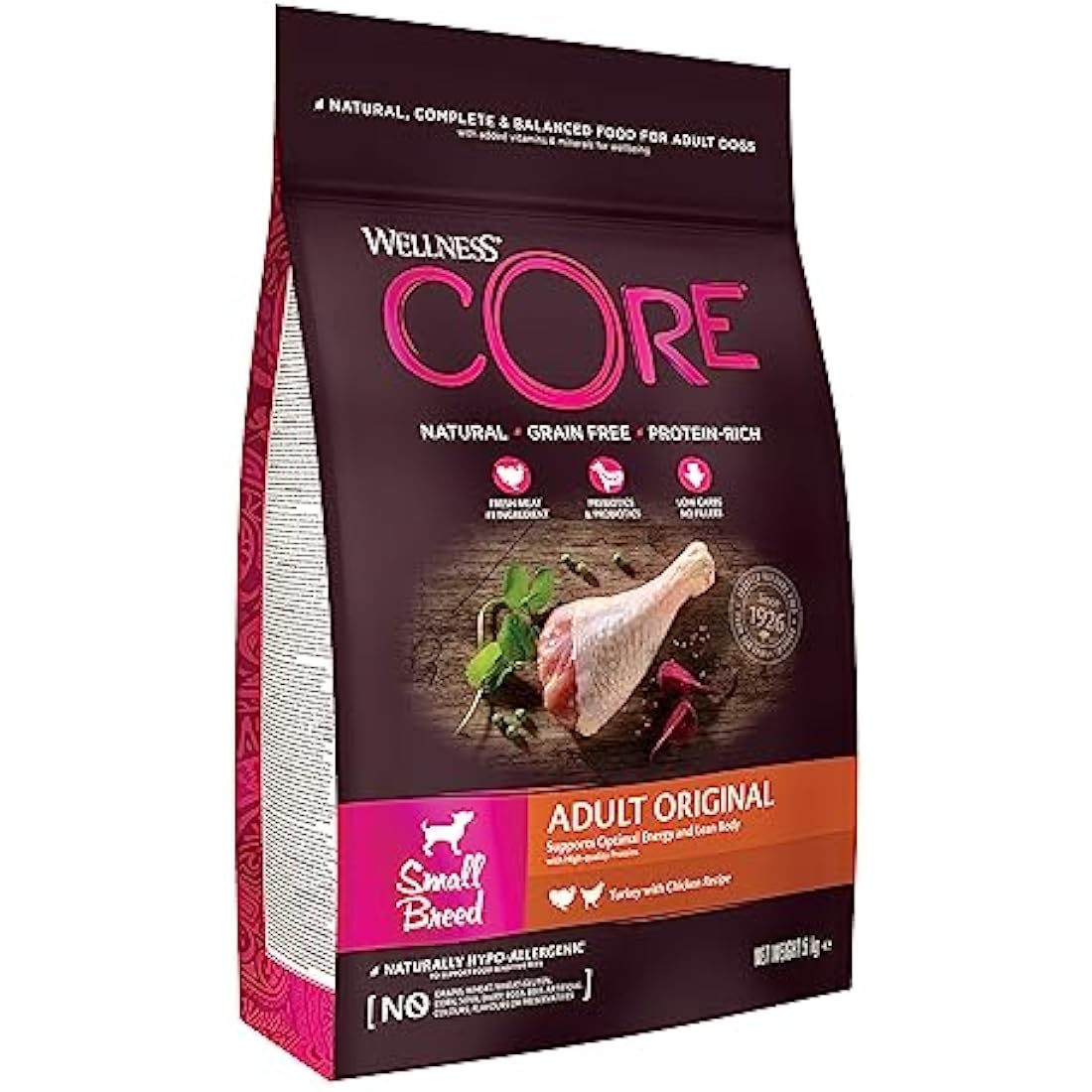 Wellness CORE Small Breed Original, 5kg, Chicken & Turkey, Dry Dog Food for Small Breed Dogs, All-Natural, Grain-Free, High Meat Content, Protein-Rich, No Added Sugar