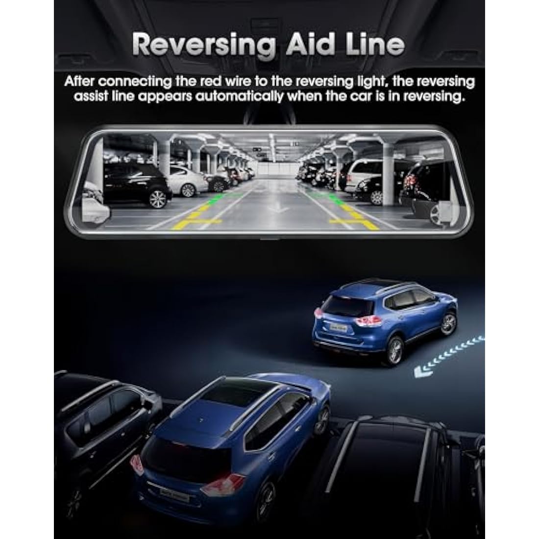 【Upgraded】10 Inch Mirror Dash Cam Night Vision 1080P Full Touch Screen Dual Dash Cam Front and Rear Camera Car Rear View Mirror Loop Recording 170° Wide Angle Parking Assistance