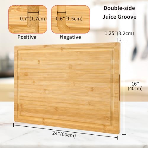 Utoplike Extra Large XXXL Bamboo Cutting Board 60 x 40 x 3.2 cm,Large Wooden Butcher Block for Turkey, Meat, Vegetables, BBQ, Over The Sink Chopping