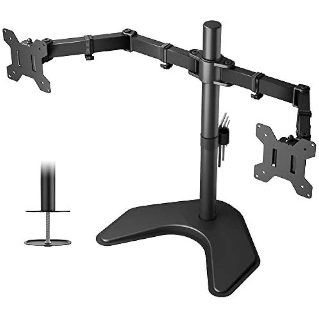 BONTEC Double Twin Arm Desk Mount for 13-27 inch LCD LED Monitor Screens, Ergonomic Tilt, Swivel & Rotate Dual Monitor Stand, VESA Dimensions: 75x75-100x100mm