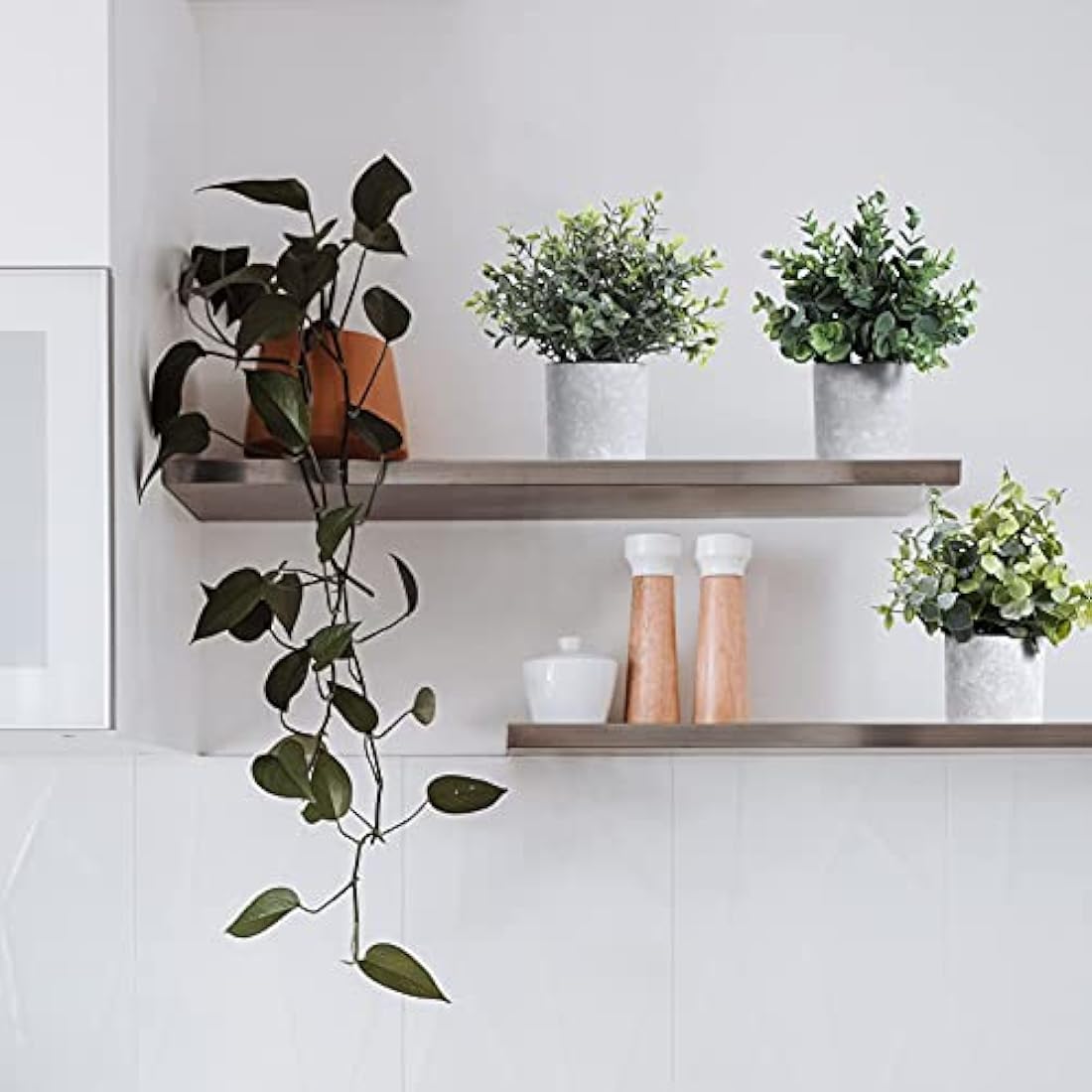 Mr.Bom Mini Potted Artificial Plants Fake Desk Plants Fake Small Eucalyptus Greenery Plastic Faux Plants in Pots Artificial Plants indoor Decoration (set of 3)
