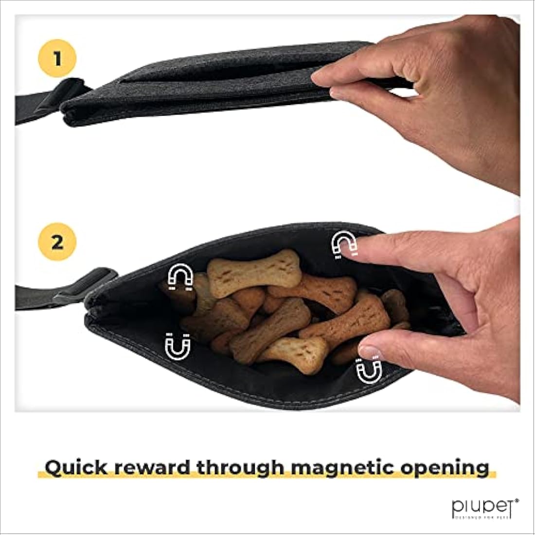 PiuPet® Dog treat pouch I With 3 pockets I Magnetic closure I Dog walking bag I Dog treat bag I Dog food pouches in felt-look I Dog training treat pouch