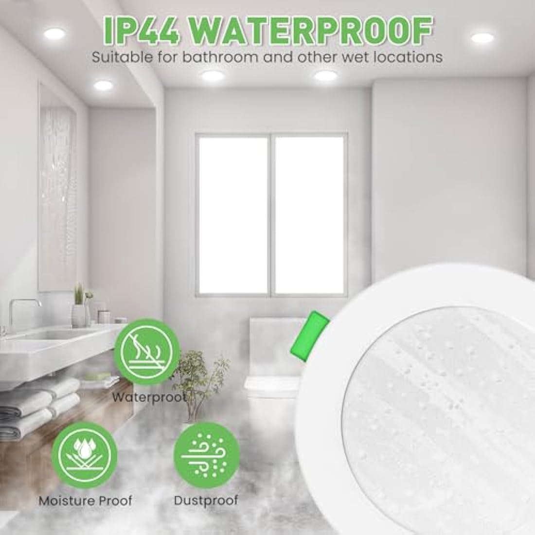 ALUSSO LED Downlights Ceiling Dimmable 8W 850LM IP44 Recessed Ceiling Lights, 3CCT 3000K Warm 4000K Neutral 6500K Cool Adjustable Bathroom Spotlights, White, 6 Pack