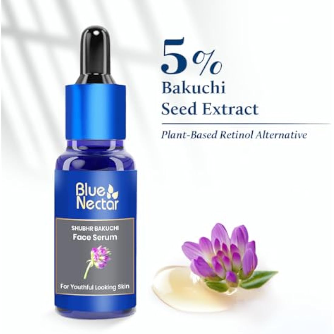 Blue Nectar Bakuchiol Serum for Face with Babchi Oil Extract | Ayurveda Retinol Free Face Serum for Aging Skin | Oil Free Face Moisturizer for Women & Men (10 Herbs, 30ml)