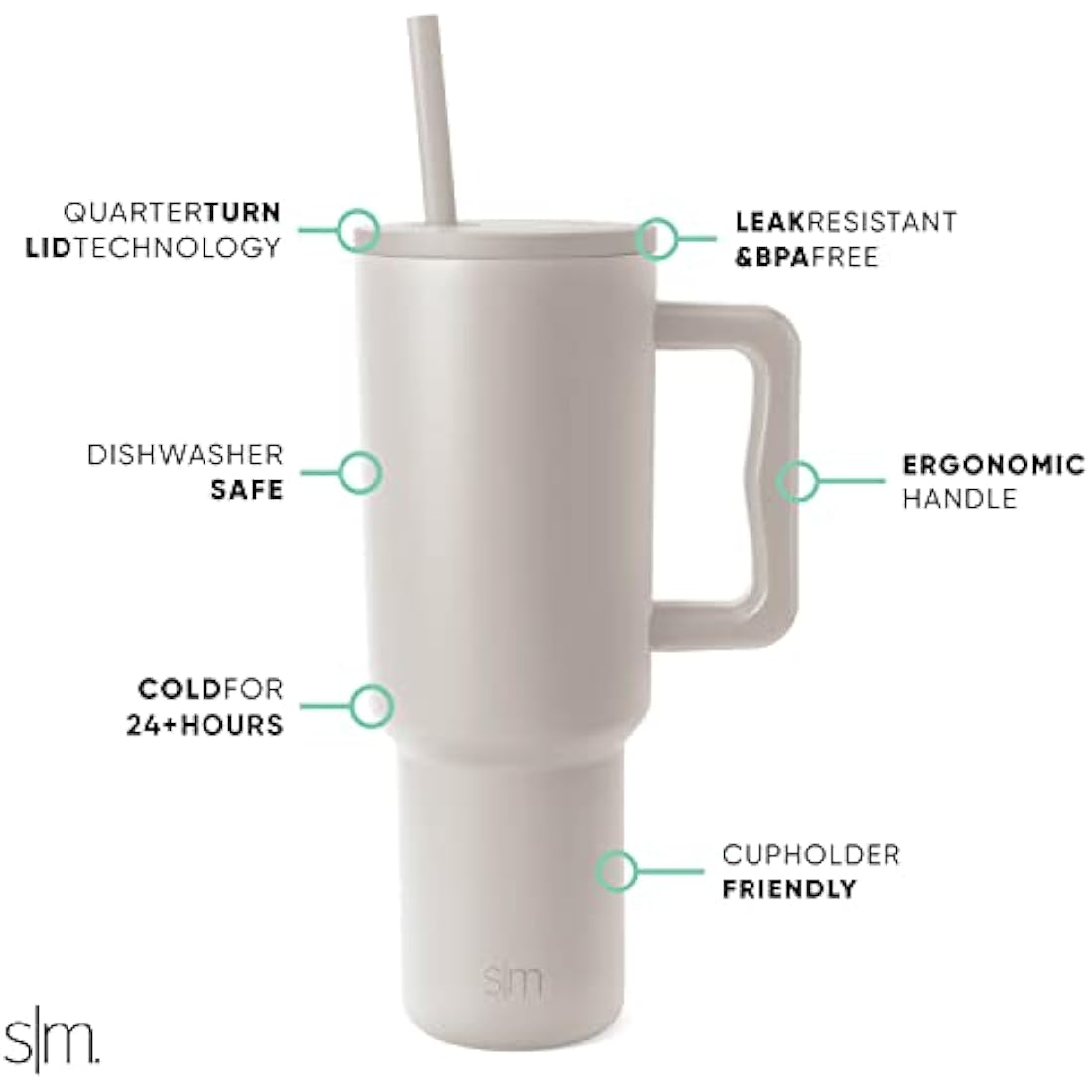 Simple Modern Tumbler 40 oz with Handle and Straw | Insulated Stainless Steel Water Bottle Iced Coffee Cup Travel Mug | Gifts for Women & Men | Trek | 1180ml | Almond Birch