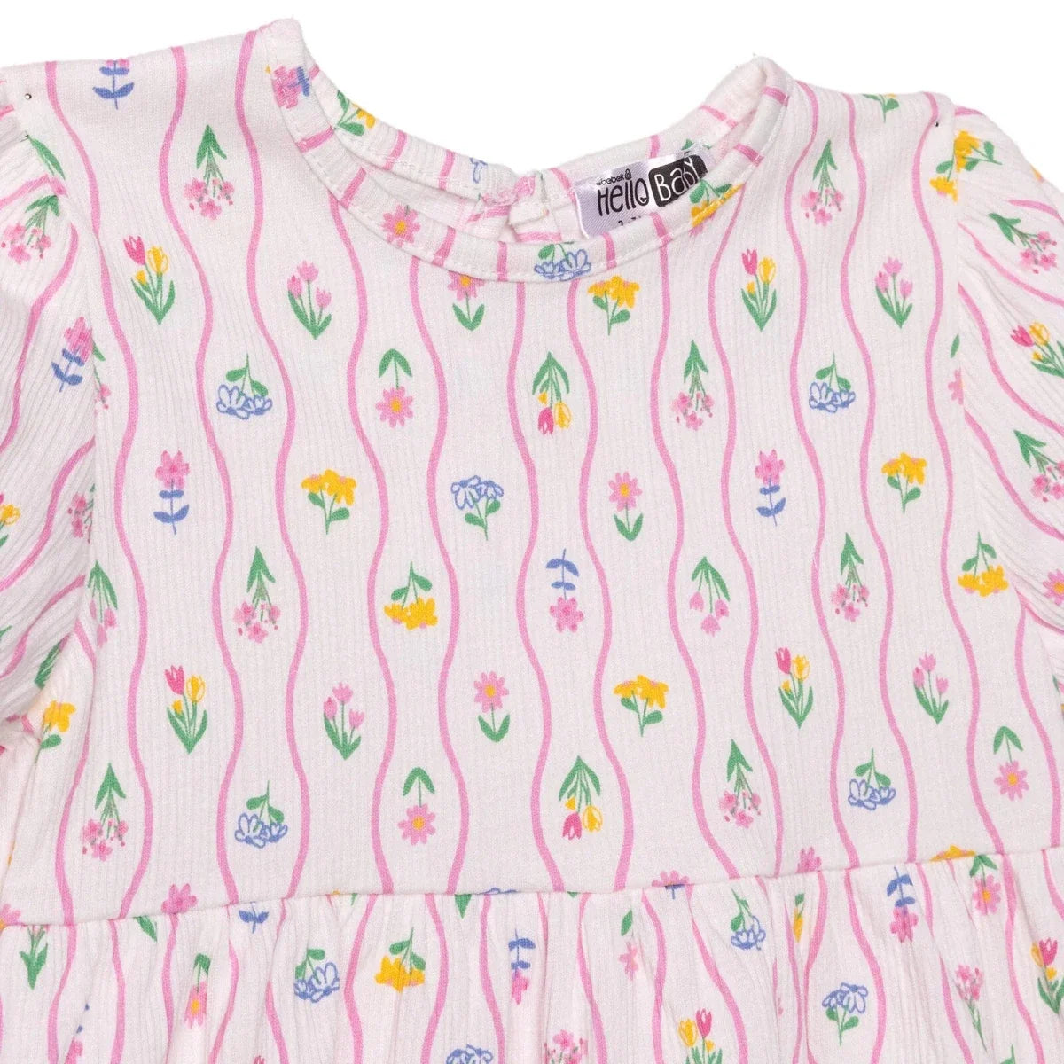 HelloBaby Girls Dress Ditsy Flower Crew Neck Short Sleeve - Ecru Printed