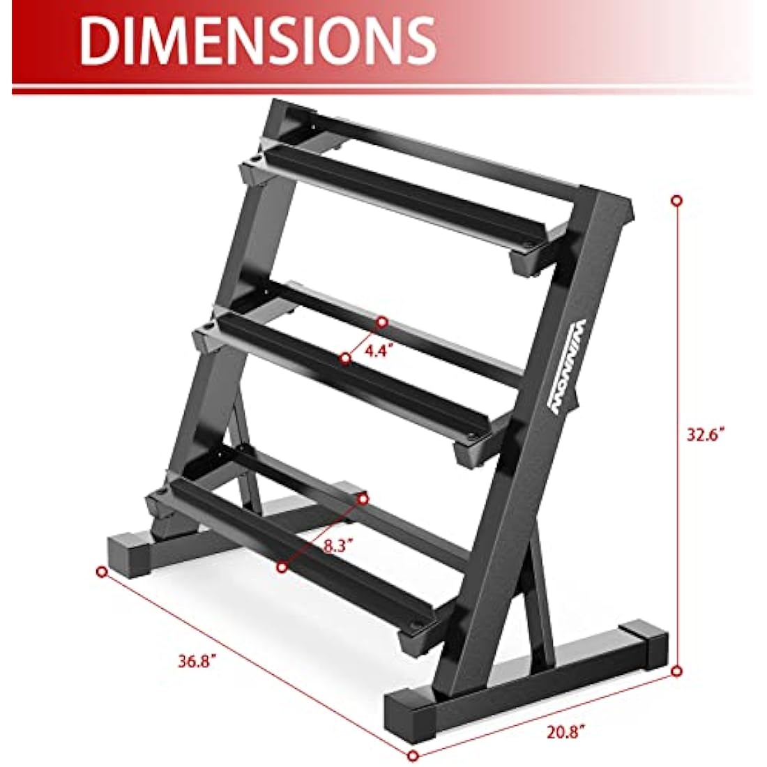 WINNOW 3 Tier Dumbbell Rack Home Gym Dumbbell Storage Stand Weights Storage Rack for Dumbbells