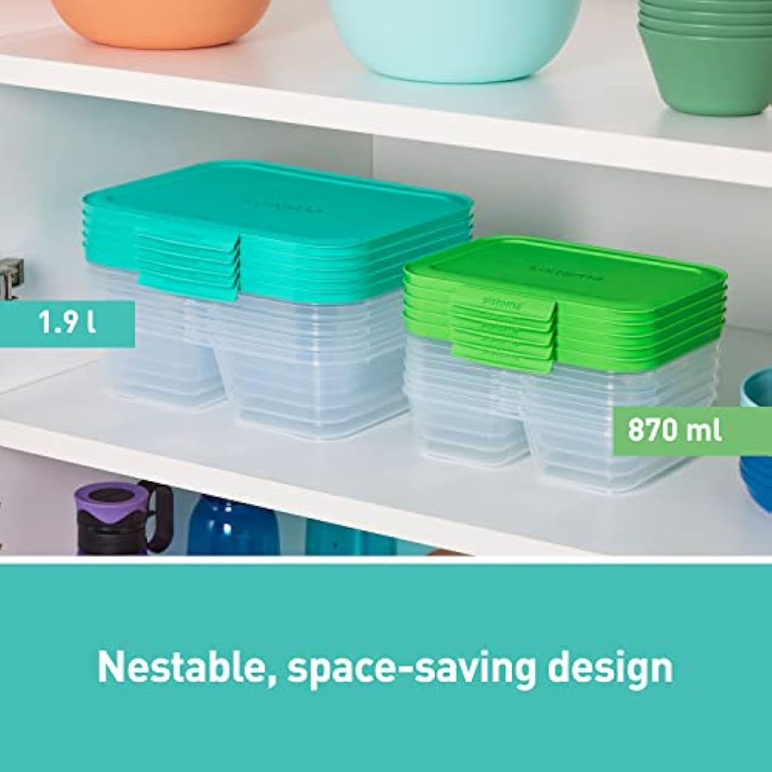 Sistema NEST IT Meal Prep Containers | 1.9 L | Airtight Food Storage Containers with Compartments & Lids | School Lunch Boxes | Green | 5 Count