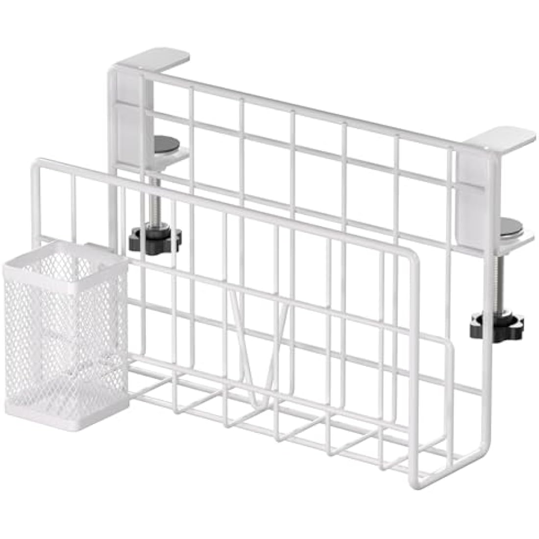 THYGIFTREE Desk Side Storage, Vertical Laptop Stand, Laptop Holder Desk with Pen Holder, Clamp on Shelf (WHITE)
