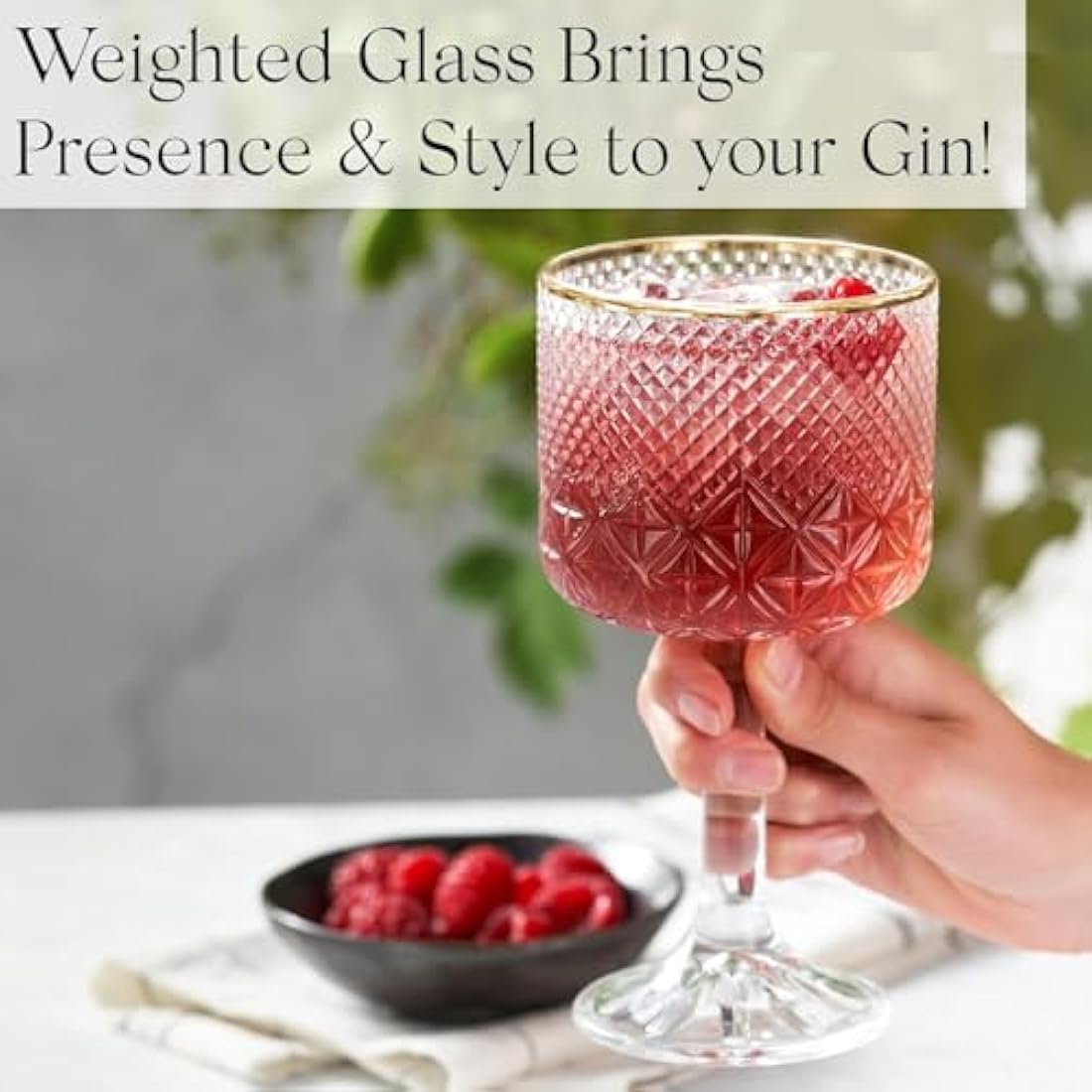 Gin Glasses Set of 2 - Luxury Gin Gifts for Women or Men - Inc 2 x Gold Rim G&T/Cocktail Glasses, Spoon & Double-Sided Measure I Gin Gift Sets for Women I Gin Lovers Copa
