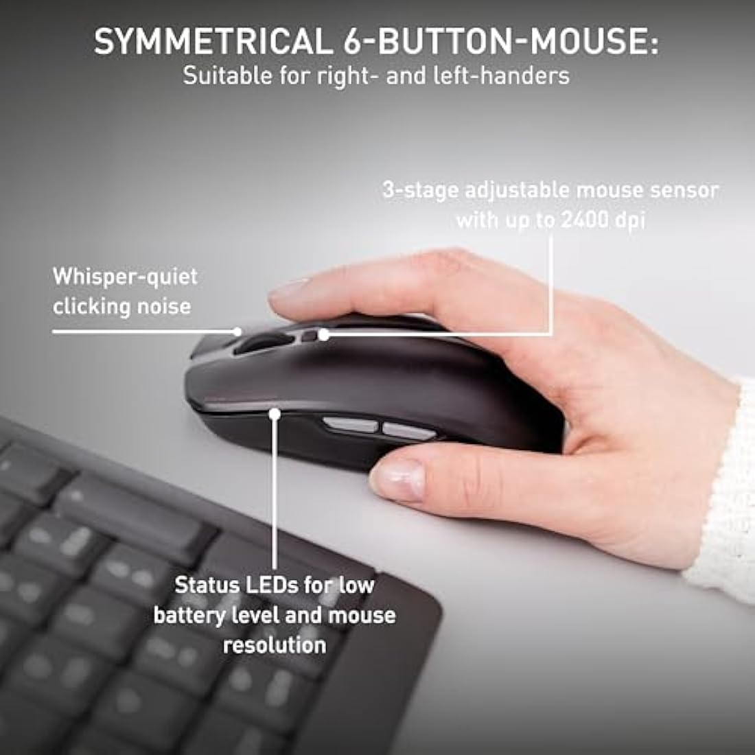 CHERRY STREAM DESKTOP, Wireless Desktop Set, EU Layout (QWERTY), 2.4 GHz RF, Quiet Keystrokes, Flat Keys, Battery-Operated, Black