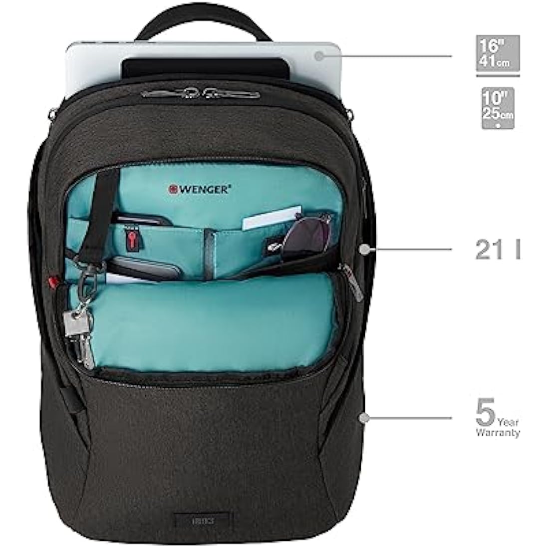 Wenger MX Light Laptop Backpack with Tablet Compartment, Notebook up to 16 Inches, Tablet up to 10 Inches, Organiser, Women, Men, Office, Business, Travel, University