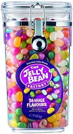 The Jelly Bean Factory, Jelly Beans Gift 700 g Jar of Sweets, Gluten Free - 36 Natural, Huge Flavour Fruit Jellies, Chewy, Retro American Sweets for Kids, Adults - Gourmet Pick and Mix Jellybeans