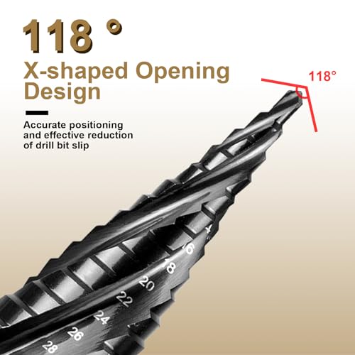 SALI M35 Hss Step Drill Bit 5-35mm Four Spiral Flute Cobalt Step Drill Bit 1/4" Hex Shank for Metal, Stainless Steel, Aluminum, Wood, Plastic