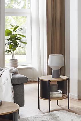 HAKU Side Table Round Side Table Natural Oak Black MDF Top Metal Frame Round Coffee Table - Dimensions: H 44 x Ø 44 cm Style: Modern