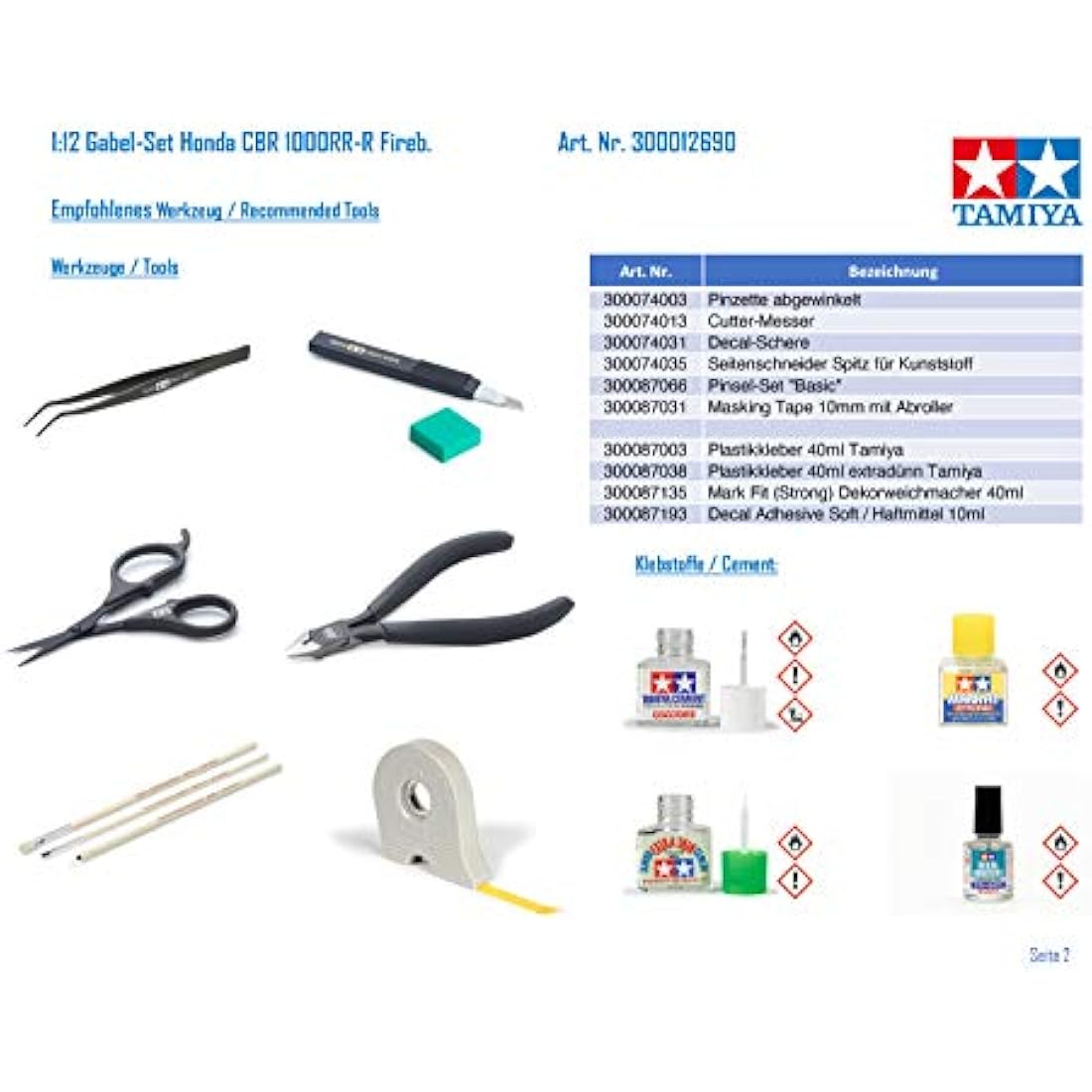 TAMIYA 1:12 Fork Set Honda CBR 1000RR-R Fireb, Faithful Replica, Model Building, Plastic Kit, Crafts, Hobby, Gluing, Model Kit, Assembly, Unpainted, Silver