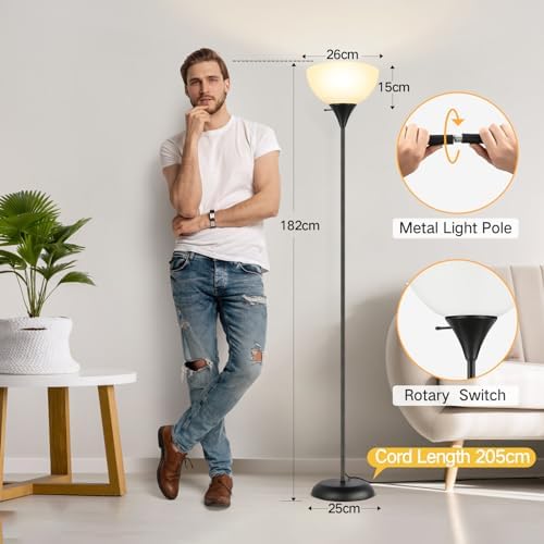OUTON Dimmable Upligther Floor Lamp with Remote Control, 3000K-6000K Adjustable Color Temperatures, Bulb Included, 1H Timer, LED Bright Tall Torchiere Standing Lamp for Living Room, Bedroom, Office
