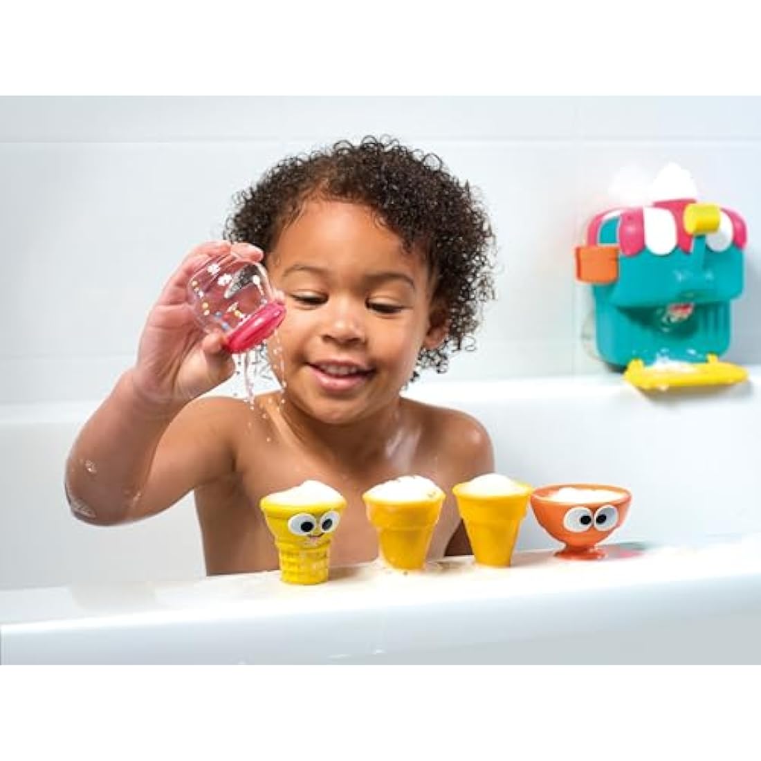 Toomies Foam Cone Factory Deluxe - Ice Cream Foam Maker Baby Bath Toys - Wall Mounted Bubble Bath Toys for Kids - Pretend Play Water Toys - Toddler and Baby Sensory Toys - Plus 18 Month Old Toys