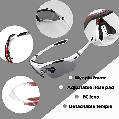 ROCKBROS Polarized Cycling Sunglasses for Men Women Sports Sunglasses UV Protection Cycling Glasses with 5 Interchangeable Lenses Bike Goggles TR90 Unbreakable Frame