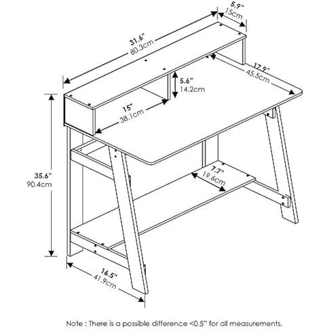 Furinno Simplistic A Frame Computer Desk, Study Desk, Writing Desk, Black/French Oak