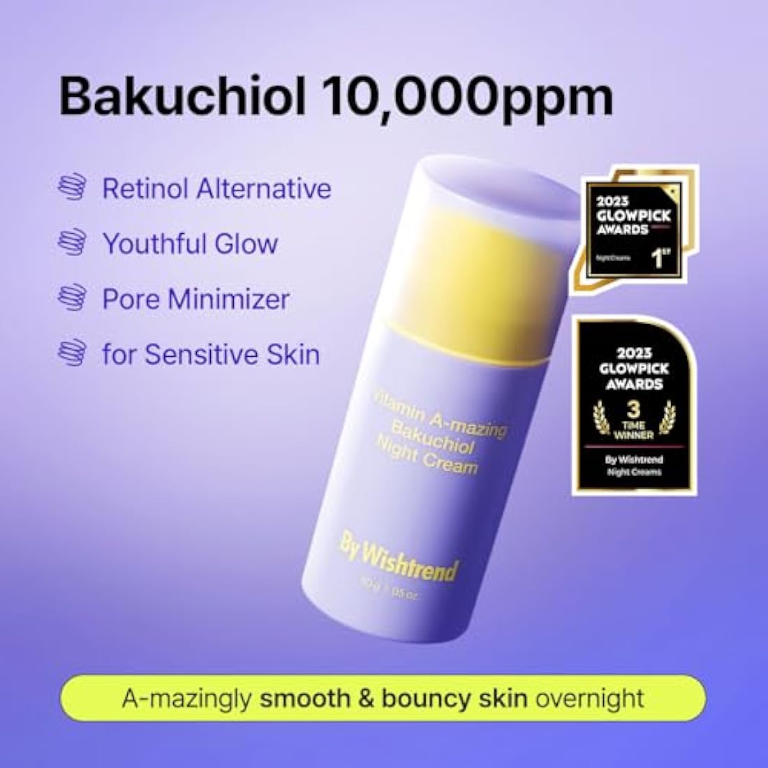 BY WISHTREND Vitamin A-mazing Bakuchiol Retinal Night Cream, Korean Retinol Alternative, Anti-Aging, For fine line, saggy, dry skin for sensitive skin, 1.05 oz, 30g