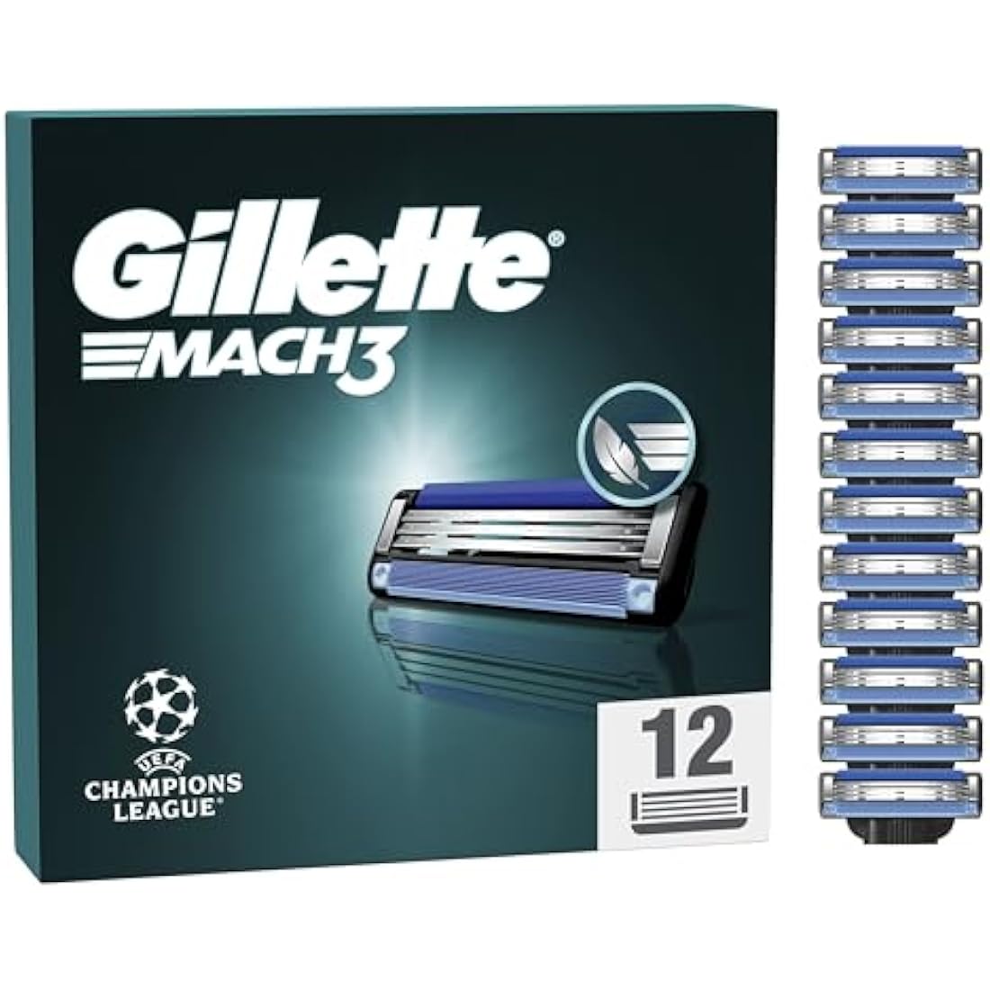 Gillette Mach3 Razor Blades Men, 12 Razor Blade Refills, Compatible with Gillette Mach3 Razors for Men