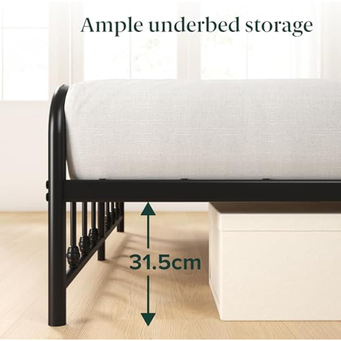 ZINUS Florence Single Bed Frame – Bed 90x190 cm – 35 cm Height –Metal Bed Frame with Headboard and Footboard – Platform bed with steel slat support – Clearance under the bed - Easy Assembly – Black