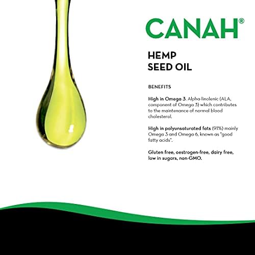 Canah® Organic Hemp Seed Oil 3 litres - Cold Pressed Unrefined, Vegan, Rich in Omega 3 Omega 6 Fatty acids & Vitamin E, Certified Kosher + Bonus Free Recipes