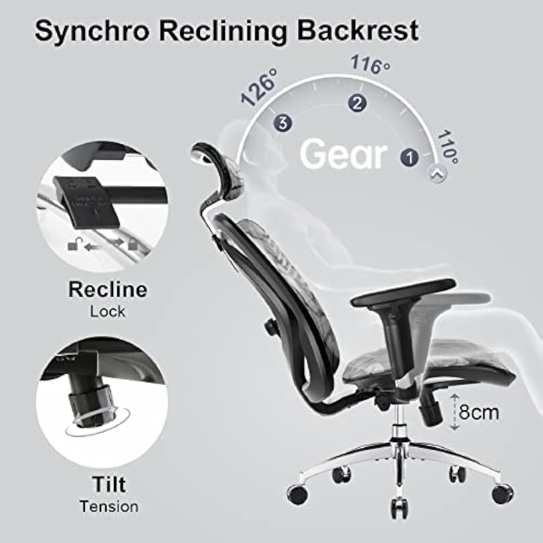 SIHOO M57 Ergonomic Office Chair Mesh Desk Chair with Adjustable Lumbar Support 3D Armrests Breathable High Back Computer Chair (Grey)