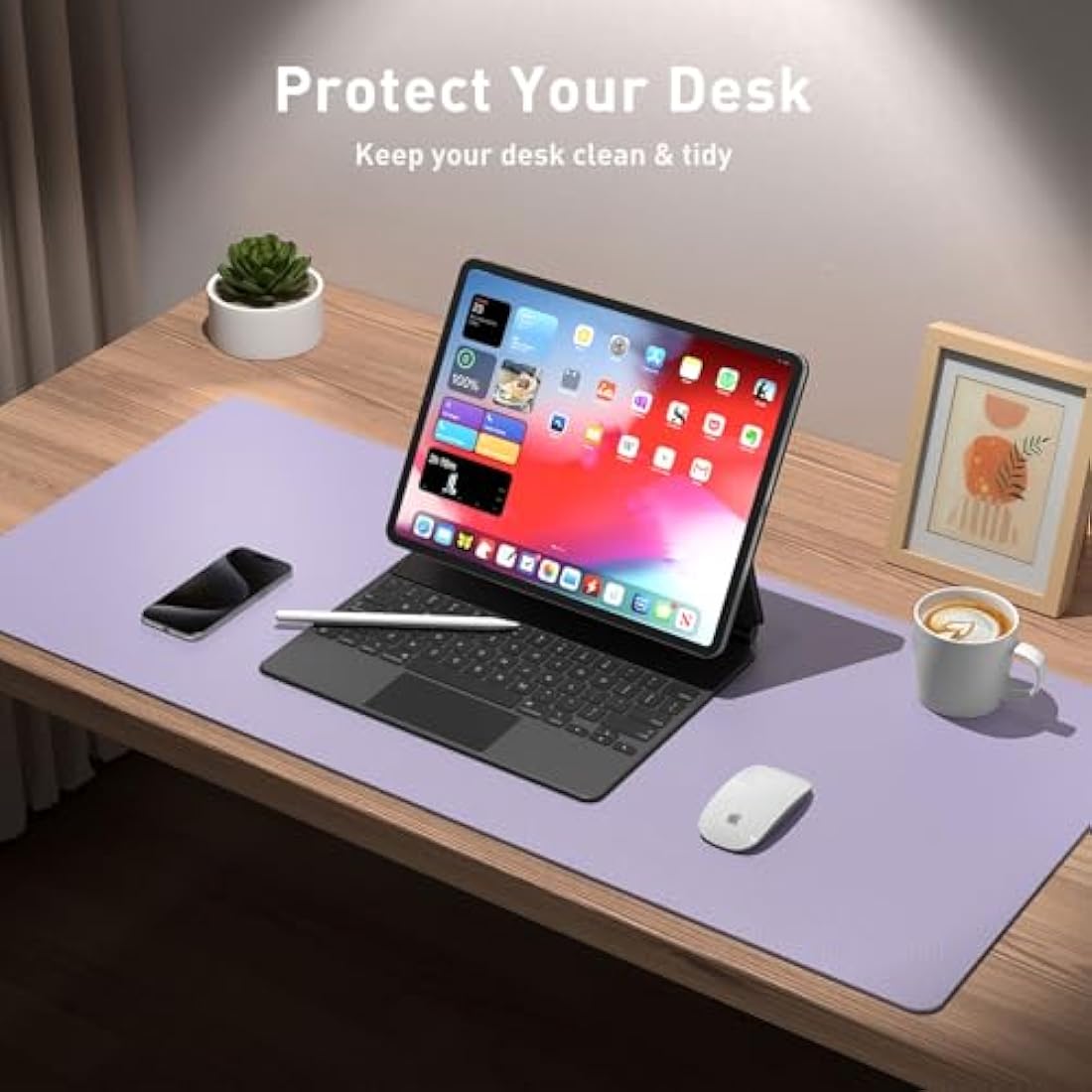 Aothia Leather Desk Mat, Large Mouse Mat, Non-Slip Desk Pad Desk Protector Mat, Waterproof PU Leather Laptop Mat Table Mat Desk Writing Pad for Office and Home (91cmx43cm, Lavender)