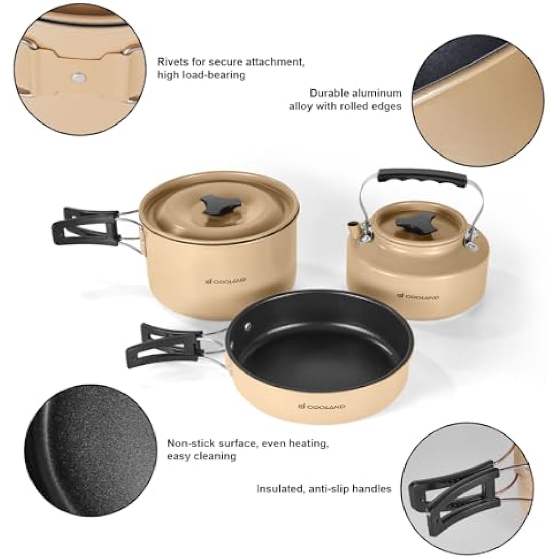 Odoland Camping Cookware Set Non-Stick Pot and Pan Set with Kettle, Stainless Steel Utensils Mess Kit, Cups Plates Knives Spoons Forks for Outdoor Cooking