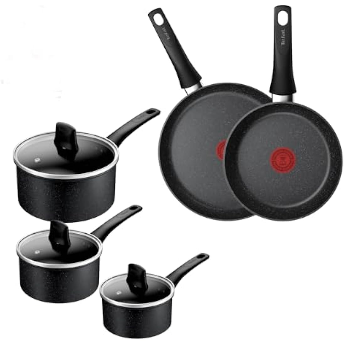 Tefal Titanium Stone Induction Non-Stick 5pc Set: Saucepan 16/18/20 + lids, Frying pan 24/28cm, High-Performance Non-Stick Coating, Metal Safe, All Hobs Including Induction, Thermo-Signal, E105S545
