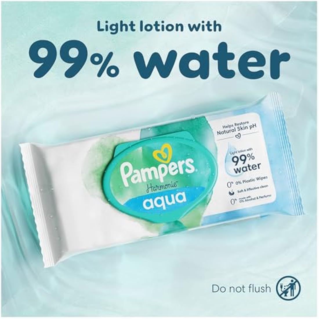 Pampers Harmonie Aqua Baby Wipes Plastic Free 24 Packs of 48 Wipes, 1152 Baby Wet Wipes, Help restore natural skin pH, Delicate lotion with 99 percent water