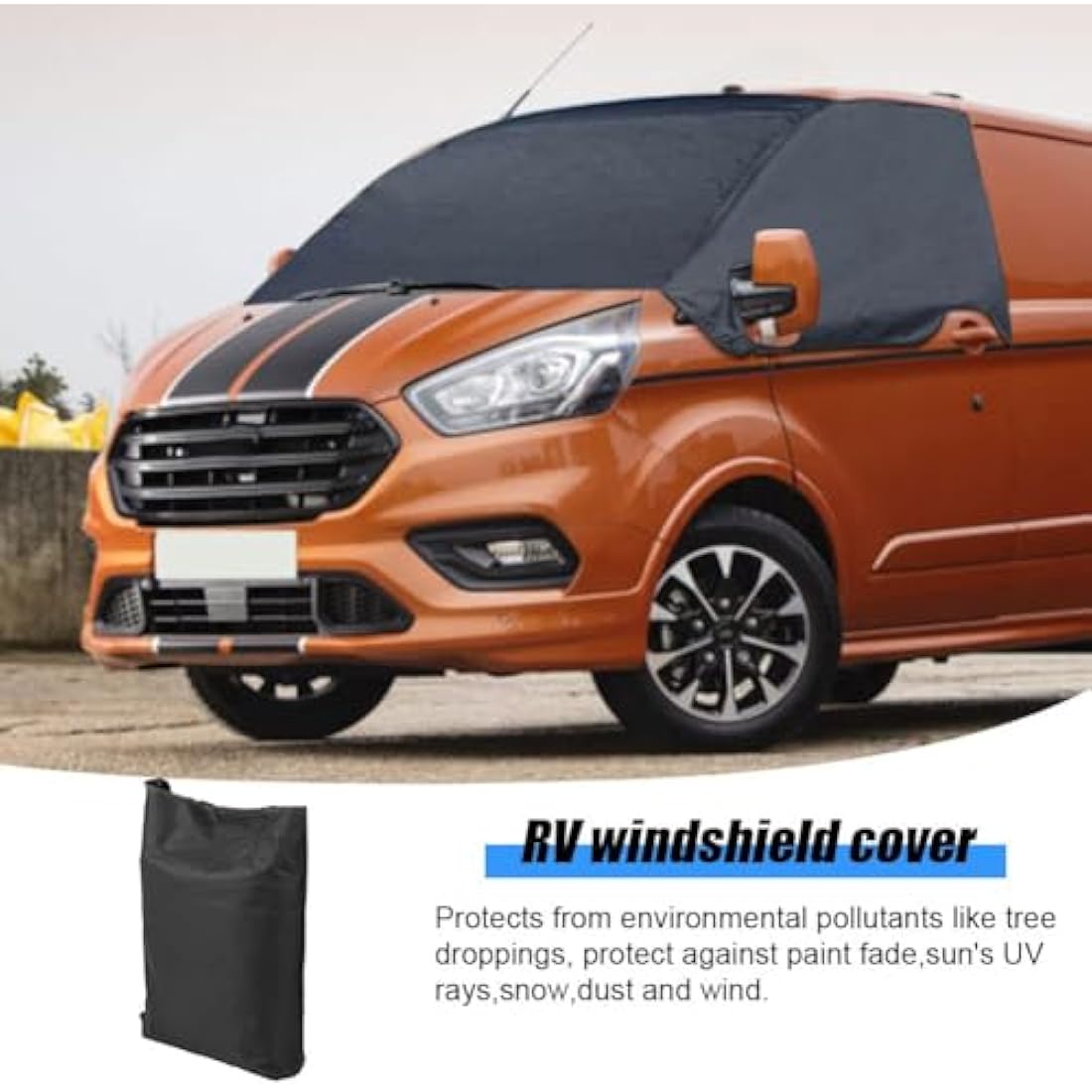 Opaltool Front Windscreen Wrap Cover Fit for Ford Transit Custom MPV 2012-2024, 600D Waterproof Front Window Sunshades Windshield Snow Cover Blind Blocking Screen Protector External Blackout Screen