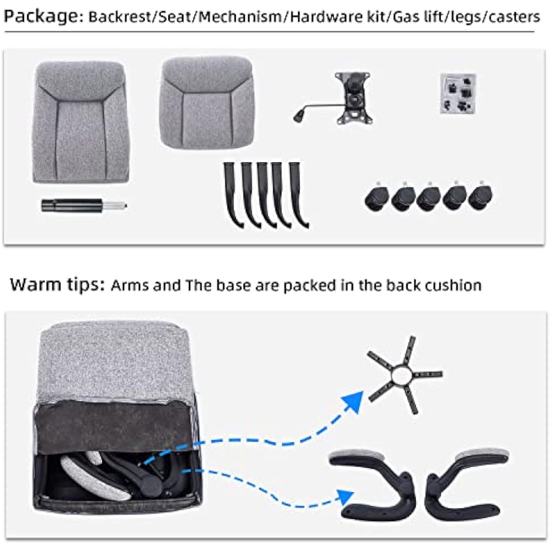 MZLEE Executive Office Chair, Ergonomic Computer Desk Chair Swivel Work Chair with Flip-up Armrest, Adjustable Height, Comfortable for Office Home Gaming(Grey Fabric)