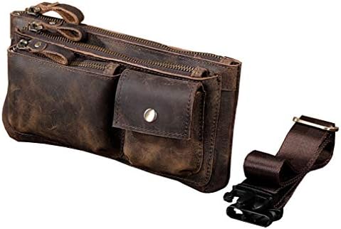 Leather Fanny Waist Bag for Men Women Outdoor Travel Sports Hiking Camping Running Hip Slim Bum Belt Pack Purse Wallet Cell Phone Shoulder Pouch