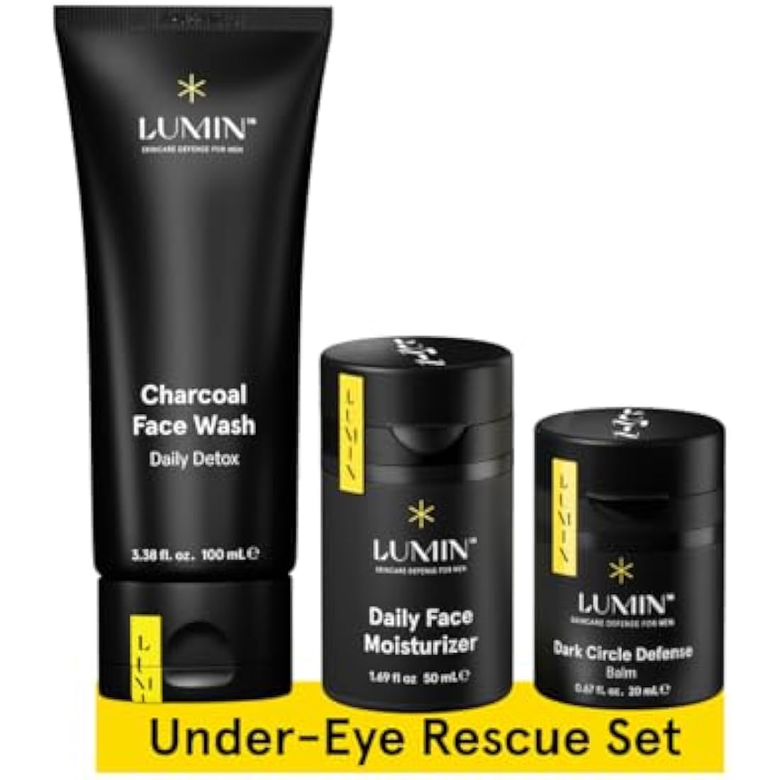Lumin - No Baggage Trio - A skincare kit, Includes: Charcoal Face Wash Daily Detox, Daily Face Moisturiser & Dark Circle Defense Balm, Ideal for fine lines & dark circles, Suitable for all skin types