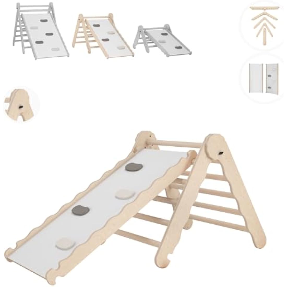 MAMOI® Indoor climbing triangle with slide for kids, Baby climbing frame, Wooden toddler gym for children outside and outdoor, Frames and slides, toys for toddlers