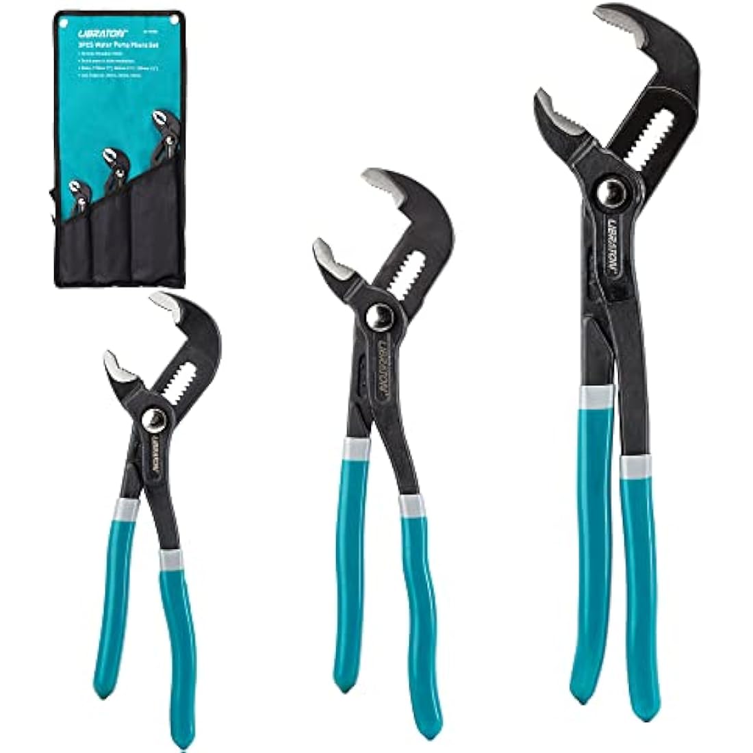 Libraton CR-V Steel Plumbing Pliers Set - Groove Joint & V-Jaw Tongue & Groove Pliers, Pipe Grips, Ratcheting Push Button Adjustment, 3PCS