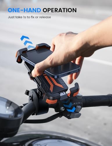 Lamicall Motorbike Phone Holder [Dual Anti-Shock] - 2025 Motorcycle Phone Mount, Universal Bike Phone Holder for iPhone 16 15 14 13 12 Pro Max Plus Mini, Samsung S23, 4.7-6.7" Phone - Orange