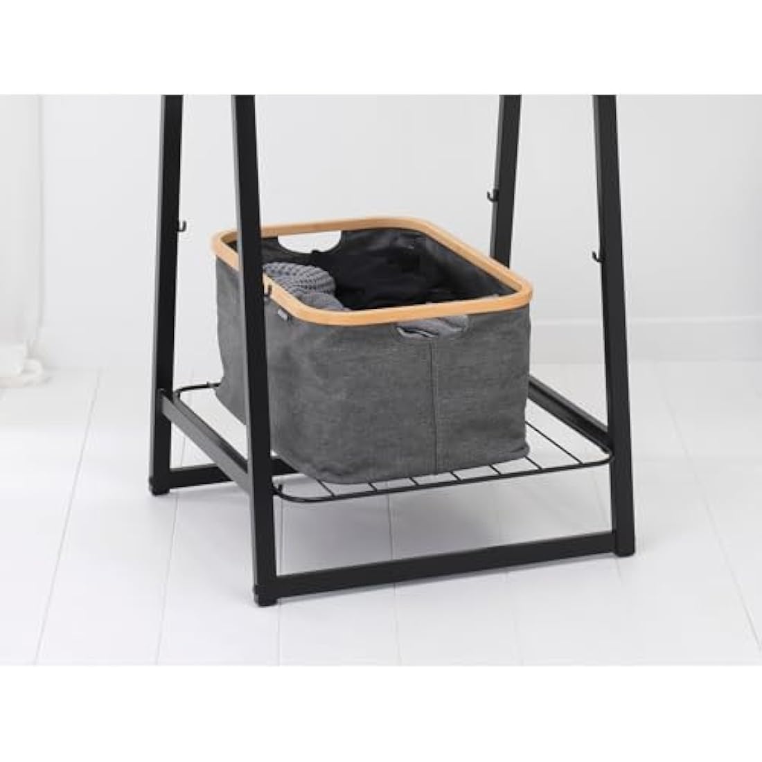 Brabantia - Foldable Laundry Basket 40L - Water Resistant Hamper for Wet & Dry Laundry - Storage Basket for Clothes & Linen - Bamboo Rim for Easy Grip - Garment Washing - Home Accessory - Pepper Black