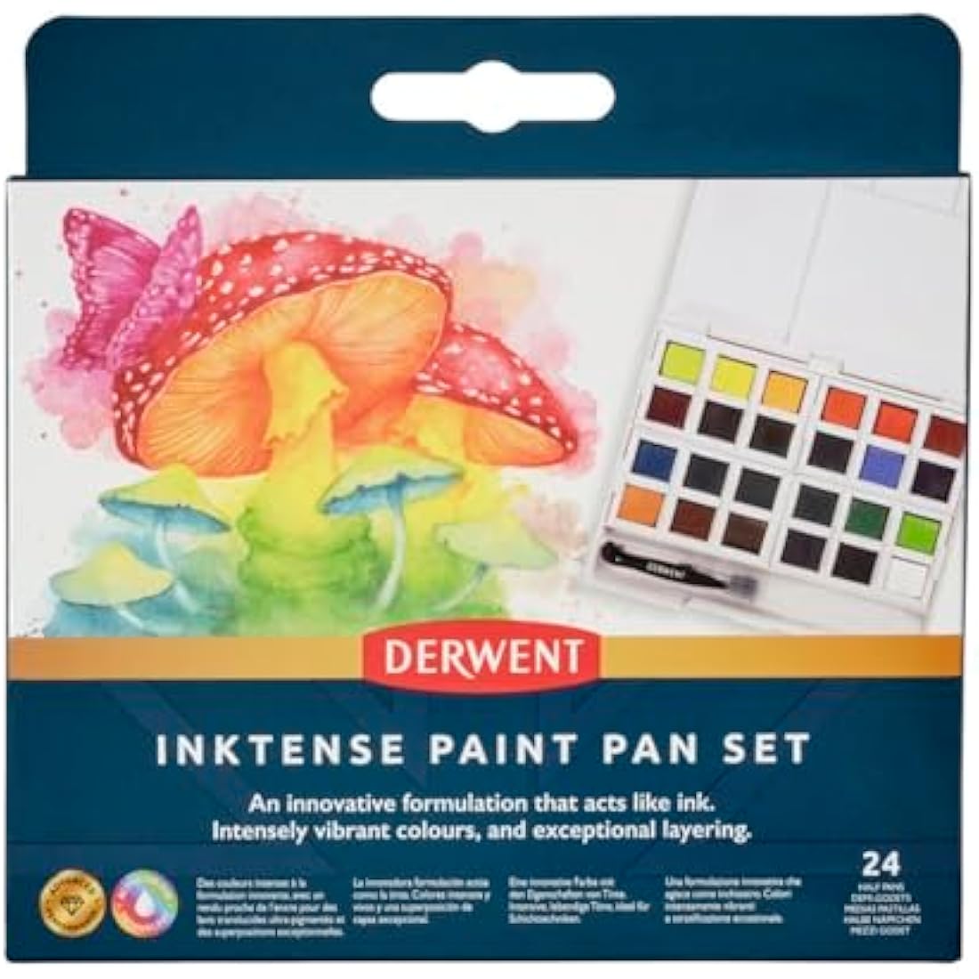 Derwent Inktense Paint 24 Pan Palette, Set of 24, Half Pan Size, Water-Soluble, Ideal for Painting & Crafts on Paper & Fabric, Professional Quality, 2306318