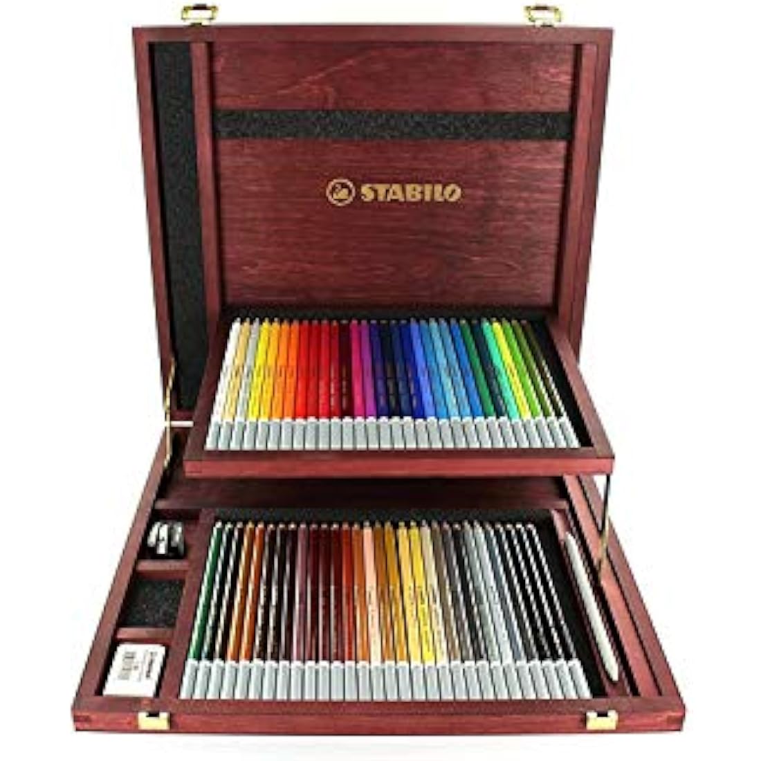 STABILO CarbOthello - Chalk-Pastel Pencil - Wooden Box of 60 - Assorted Colours with Sharpener, Kneaded Eraser and Blending Stump