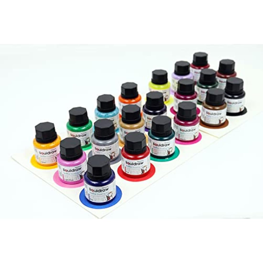 Liquidraw Coloured Drawing Ink Set India Ink, Waterproof, Set of 20 Assorted Colours, 35ml Indian Inks for Artists