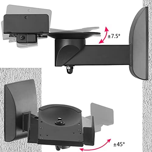 Suptek Wall Mounts, Dual Stands for Surround Sound Speakers, Universal Bracket, Tilt Swivel Shelves Up to 25kg Black (2 Pack)