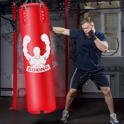 YORWHIN Heavy Punch Bag Set, 4FT Unfilled Kicking Bag, Reflex Ball, MMA Gloves, Wristband, Boxing Training Equipment for Adults, Karate, Kickboxing,